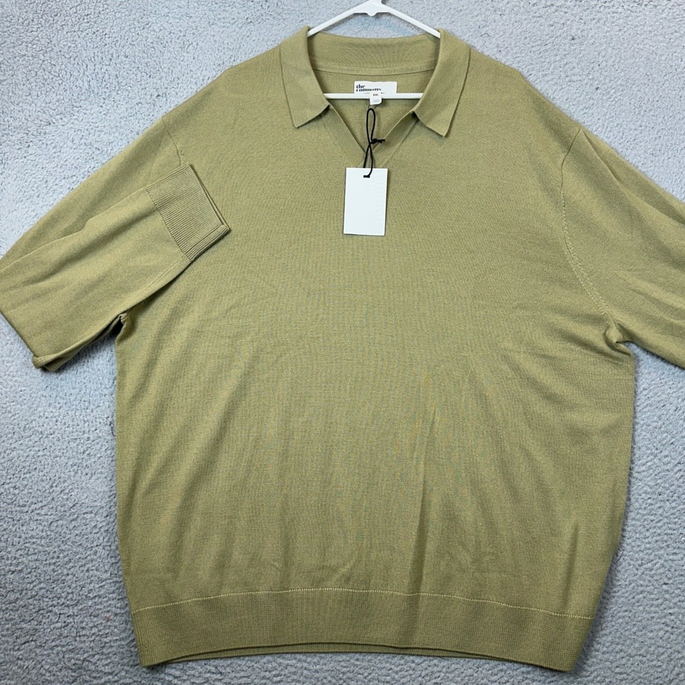 NEW The Commons Polo Sweater Mens 2XL Sage Green Wool Knit Casual Long Sleeve